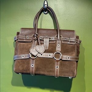 Luella Brown Suede Handbag with Heart Charms